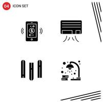 Set of 4 Vector Solid Glyphs on Grid for connections files communications conditioner lamp Editable Vector Design Elements