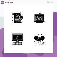 Modern Set of 4 Solid Glyphs and symbols such as medical computer security cafe device Editable Vector Design Elements