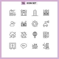 Universal Icon Symbols Group of 16 Modern Outlines of mark idea bomb bulb study Editable Vector Design Elements