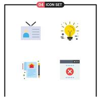 Set of 4 Vector Flat Icons on Grid for ancient tv document retro television idea house Editable Vector Design Elements