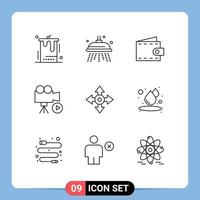 Pack of 9 creative Outlines of arrow movie beach media camera Editable Vector Design Elements