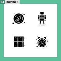 Set of 4 Vector Solid Glyphs on Grid for circle back to school organic robot education Editable Vector Design Elements