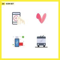 Set of 4 Modern UI Icons Symbols Signs for click connection smartphone bunny usb Editable Vector Design Elements