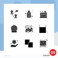 9 User Interface Solid Glyph Pack of modern Signs and Symbols of shop open economy target money Editable Vector Design Elements