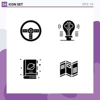 4 Universal Solid Glyph Signs Symbols of controller book wheel content planet Editable Vector Design Elements