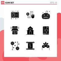 Solid Glyph Pack of 9 Universal Symbols of marketplace online dollor mobile horror Editable Vector Design Elements