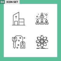 Line Pack of 4 Universal Symbols of building key modern hierarchy success Editable Vector Design Elements