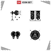 Set of 4 Vector Solid Glyphs on Grid for illumination idea spotlight chemical mechanic Editable Vector Design Elements