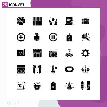 Set of 25 Vector Solid Glyphs on Grid for case briefcase ecology web coding language Editable Vector Design Elements