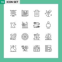 Pack of 16 Modern Outlines Signs and Symbols for Web Print Media such as left arrow medical glass user Editable Vector Design Elements