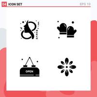 Universal Icon Symbols Group of 4 Modern Solid Glyphs of ay drink symbol baking meal Editable Vector Design Elements