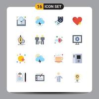 Group of 16 Flat Colors Signs and Symbols for insight favorite mask like heart Editable Pack of Creative Vector Design Elements