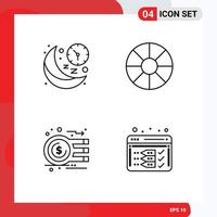 Stock Vector Icon Pack of 4 Line Signs and Symbols for clock currency night travel graph Editable Vector Design Elements