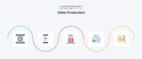 Video Production Flat 5 Icon Pack Including output device. ancient tv. video p. storage device. mobile chip vector