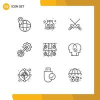 Stock Vector Icon Pack of 9 Line Signs and Symbols for human paper sport garland industrial Editable Vector Design Elements
