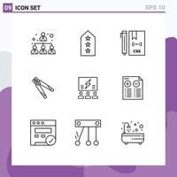 Universal Icon Symbols Group of 9 Modern Outlines of tool construction code building development Editable Vector Design Elements