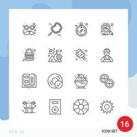 Pack of 16 Modern Outlines Signs and Symbols for Web Print Media such as planet internet logistics earth search Editable Vector Design Elements