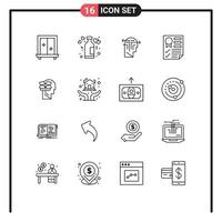 Outline Pack of 16 Universal Symbols of ribbon page wine document head Editable Vector Design Elements