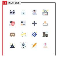 Set of 16 Modern UI Icons Symbols Signs for protection gdpr checklist online evaluation analytics Editable Pack of Creative Vector Design Elements