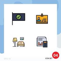 Group of 4 Filledline Flat Colors Signs and Symbols for checked sofa id badge audit Editable Vector Design Elements