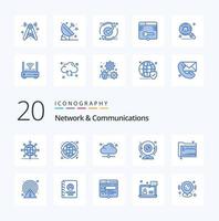 20 Network And Communications Blue Color icon Pack like documents share online folder computer vector