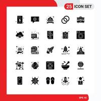 25 Universal Solid Glyph Signs Symbols of bag couple cap wedding labour badge Editable Vector Design Elements