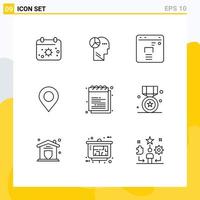 9 Thematic Vector Outlines and Editable Symbols of notes academy business world location Editable Vector Design Elements