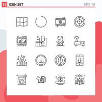 User Interface Pack of 16 Basic Outlines of screen money army dollar target Editable Vector Design Elements