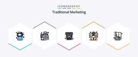 Traditional Marketing 25 FilledLine icon pack including catalogue. present. device. hands. list vector