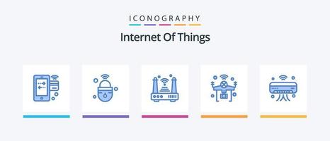 Internet Of Things Blue 5 Icon Pack Including iot. drone. secure. wifi. router. Creative Icons Design vector