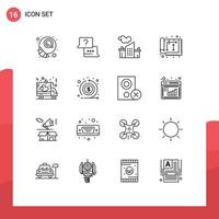 Pictogram Set of 16 Simple Outlines of delivery house factory home architect Editable Vector Design Elements