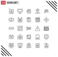 Editable Vector Line Pack of 25 Simple Lines of camping navigation grinding compass rest Editable Vector Design Elements