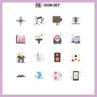 Flat Color Pack of 16 Universal Symbols of graph business wallet analytics database Editable Pack of Creative Vector Design Elements