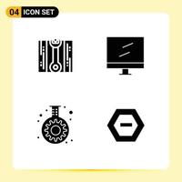 4 User Interface Solid Glyph Pack of modern Signs and Symbols of wrench tube computer cog negative Editable Vector Design Elements