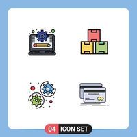 Pictogram Set of 4 Simple Filledline Flat Colors of laptop options progress production banking Editable Vector Design Elements
