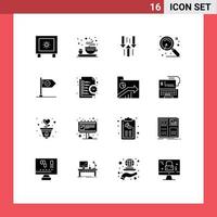 16 User Interface Solid Glyph Pack of modern Signs and Symbols of achieve search down research magnify Editable Vector Design Elements
