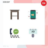 Stock Vector Icon Pack of 4 Line Signs and Symbols for desk communication app volume help Editable Vector Design Elements