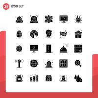 25 Thematic Vector Solid Glyphs and Editable Symbols of tools patch lab play screen Editable Vector Design Elements