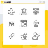 Pictogram Set of 9 Simple Outlines of office table space digital office cloud Editable Vector Design Elements