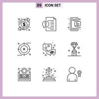 Modern Set of 9 Outlines Pictograph of optimization keyword file engine mobile Editable Vector Design Elements