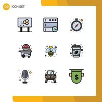 Mobile Interface Filledline Flat Color Set of 9 Pictograms of honey bee clock shop city Editable Vector Design Elements