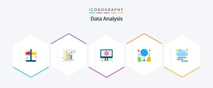 datos análisis 25 plano icono paquete incluso nube codificación. red. desarrollar. carpeta. mundo amplio vector
