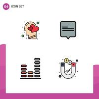 Modern Set of 4 Filledline Flat Colors Pictograph of emotions equalizer heart comment sound Editable Vector Design Elements