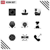 Set of 9 Vector Solid Glyphs on Grid for seo idea bathroom learning library Editable Vector Design Elements