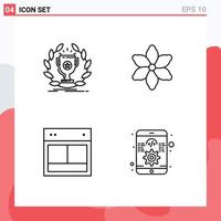 Mobile Interface Line Set of 4 Pictograms of award layout reward nature web Editable Vector Design Elements