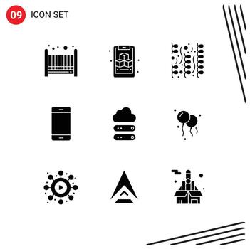 Editable Vector Line Pack of 9 Simple Solid Glyphs of data big party iphone gadget Editable Vector Design Elements
