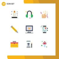 9 Thematic Vector Flat Colors and Editable Symbols of cart monitor headphone school education Editable Vector Design Elements