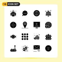 16 User Interface Solid Glyph Pack of modern Signs and Symbols of sign solar business green energy Editable Vector Design Elements