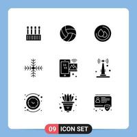 Group of 9 Modern Solid Glyphs Set for internet of things image medical winter holiday Editable Vector Design Elements