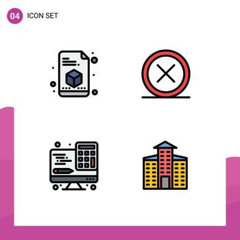 Pack of 4 Modern Filledline Flat Colors Signs and Symbols for Web Print Media such as printer computer cancel exit technology Editable Vector Design Elements